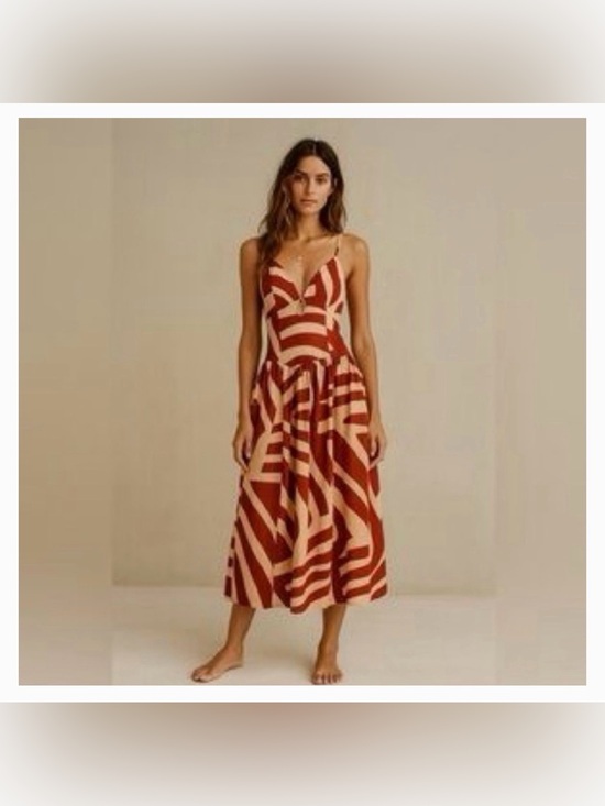 Mon Renn Dresses & Skirts - Mon Renn Surreal midi dress NWT distinctive Tropico print in rust and sand color